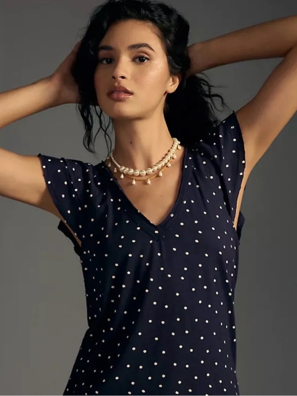 Maeve by Anthropology Catie flutter sleve tee shirt. Size medium. Navy polka dot
